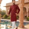 lekha Sal 5 Roman Silk Embroidery And Mirror Work Mens Kurta Pajama Wholesale