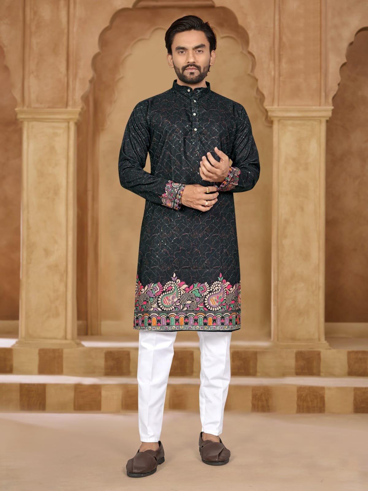 Lekha Sal Dhurandhar Heavy Rayon Embroidery With Printed Work Kurta Pajama Wholesale
