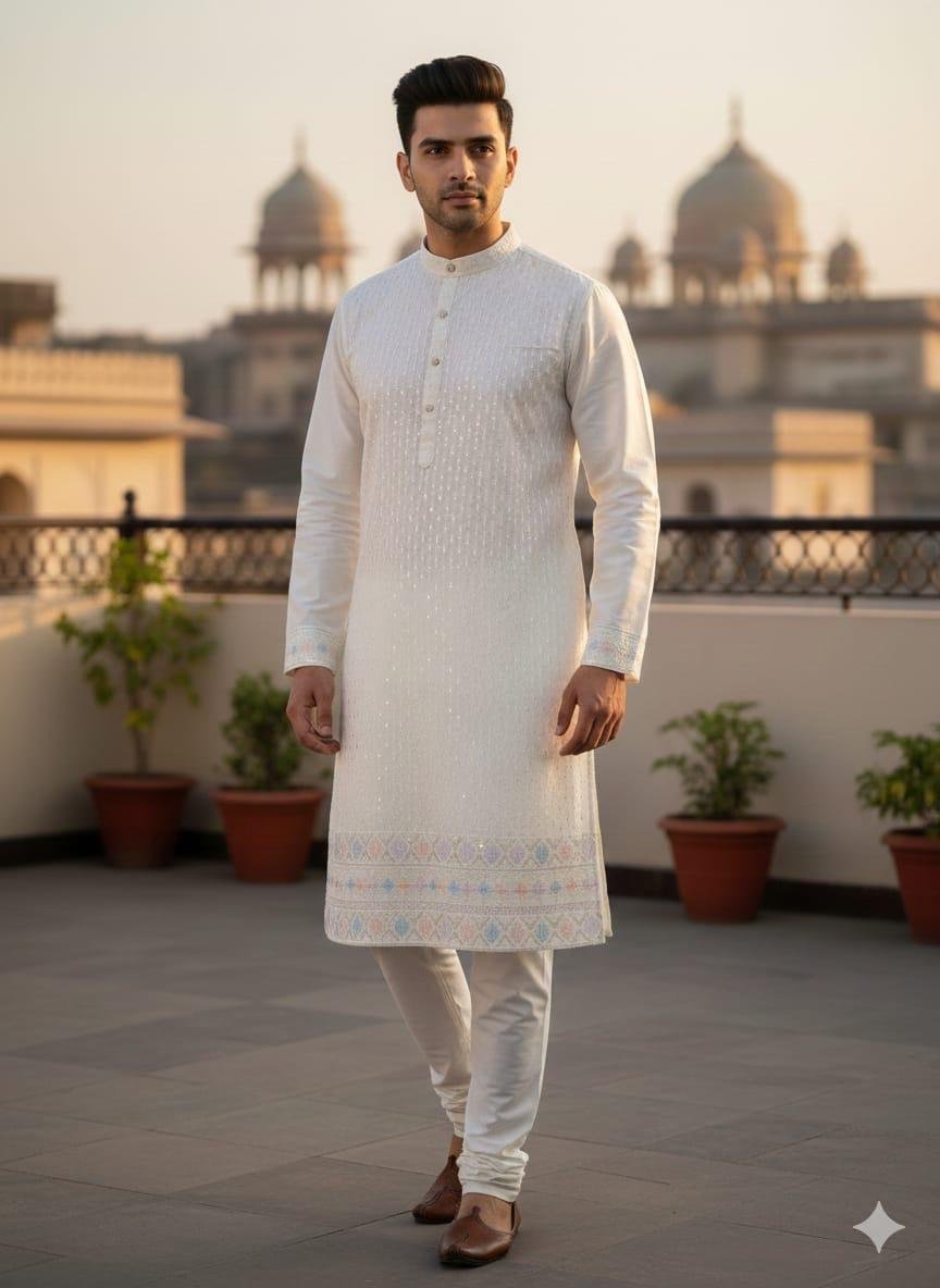 Buy Lekha Sal 6 Pure Silk Sequins Work Mens Kurta Pajama Wholesale 2026