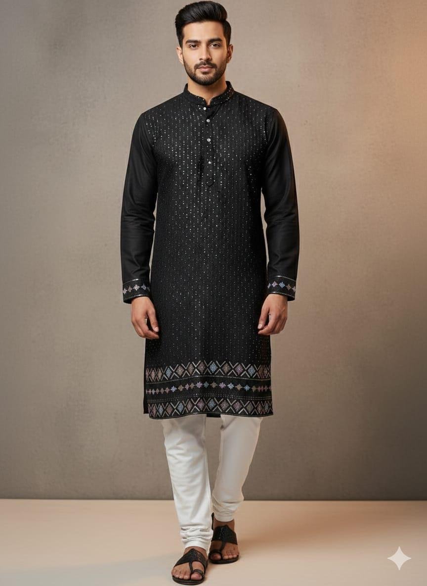 Buy Lekha Sal 6 Pure Silk Sequins Work Mens Kurta Pajama Wholesale 2026
