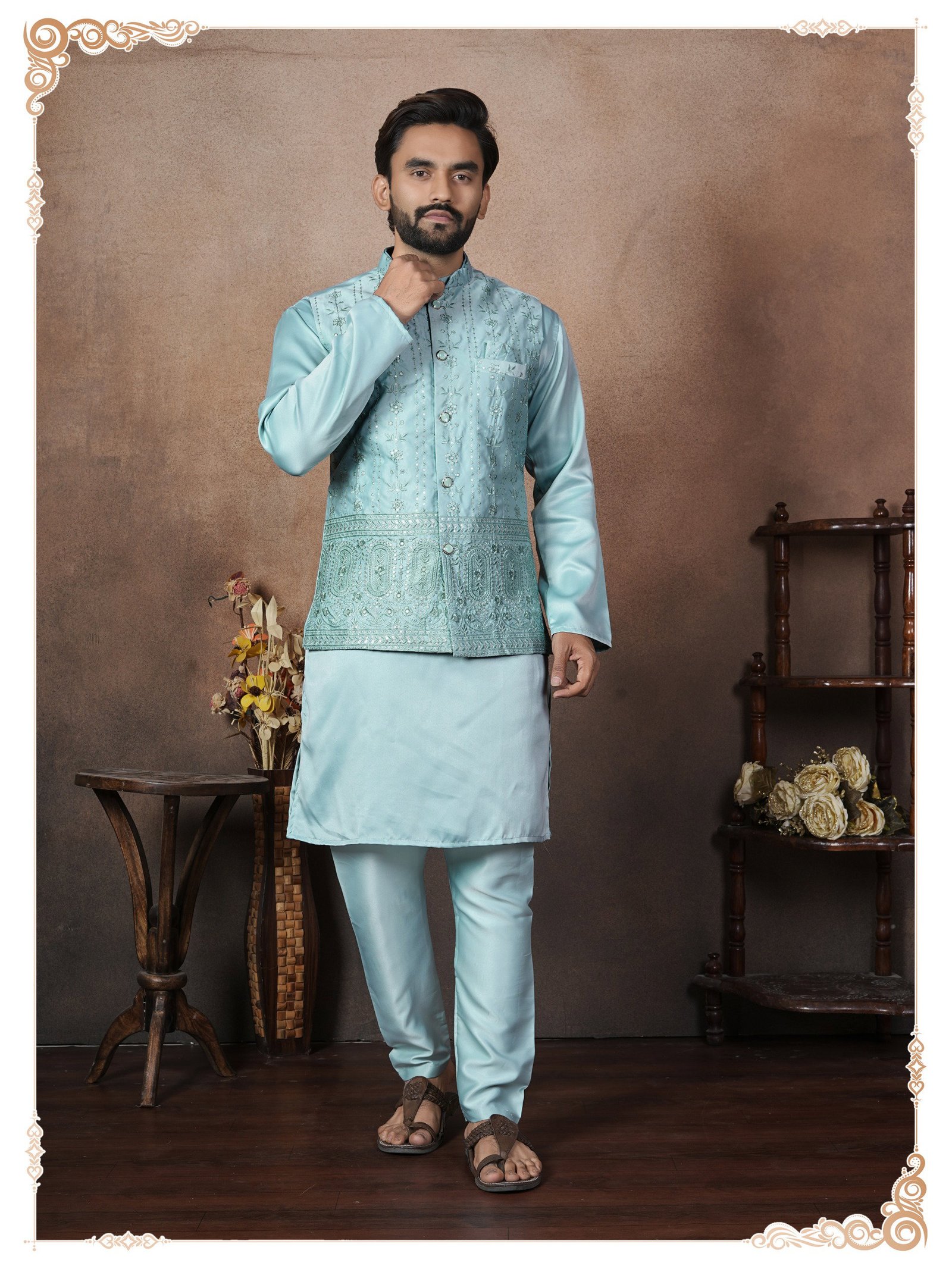 Buy Lekha Sal 17 Groom Malain Satin Heavy Work Koti Kurta Pajama Wholesale 2026
