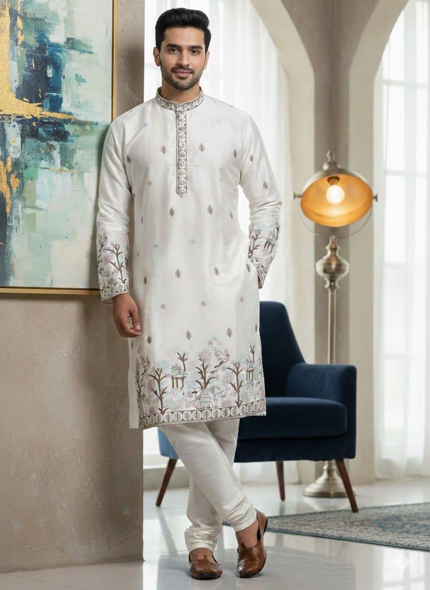 Lekha Sal 18 Pure Silk Thread Work Kurta With Pajama Wholesale
