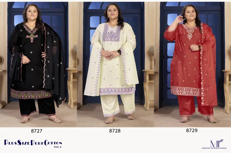 Latest Moksh Plus Size Pure Cotton Vol 2 Cotton Embroidered Kurti With Bottom Dupatta Wholesale 2026