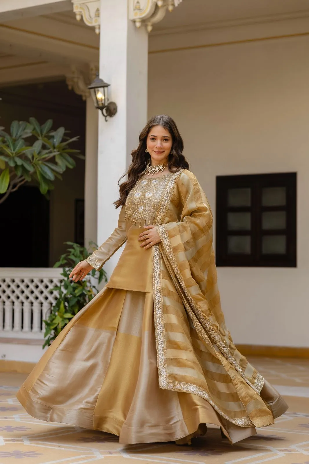Stylish Pure Banarasi Viscose Silk Golden Lehenga Skirt Dupatta Online RRC 44 2026