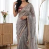 WMS Fandy Satin Embroidery Theard Work Wedding Wear Saree Collection