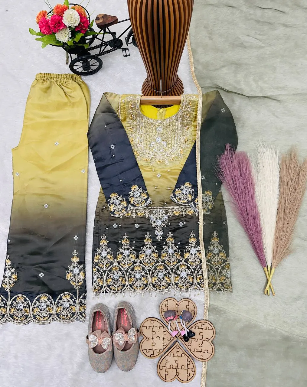 Baby 250 Gmy Silk Embroidery Sharara Suit Dupatta Kids Wear Manufacturer In Surat