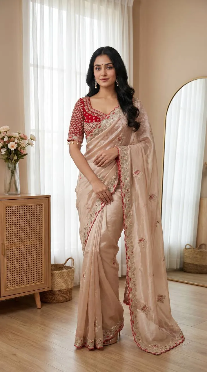 WMS Fandy Satin Embroidery Theard Work Wedding Wear Saree Collection