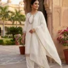 ASD 7107 Roman Silk Embroidery Work White Readymade Dress