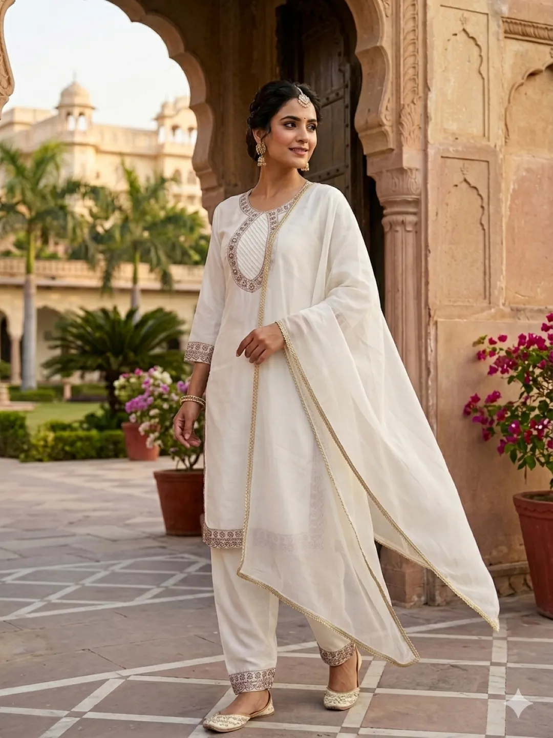 ASD 7107 Roman Silk Embroidery Work White Readymade Dress