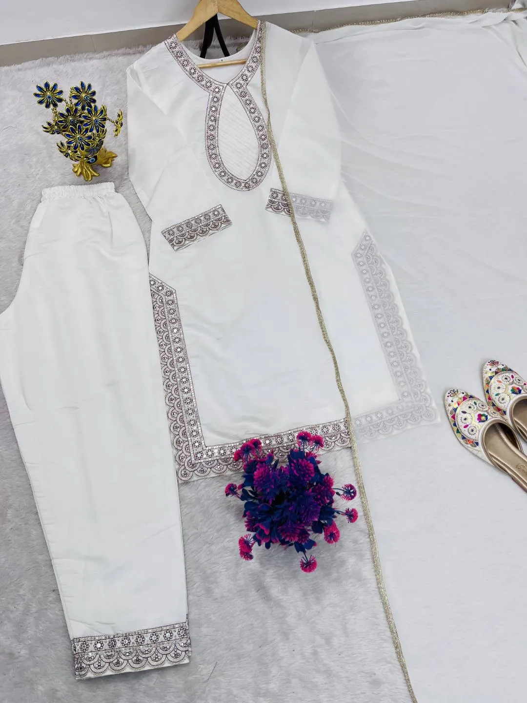 Buy ASD 7107 Roman Silk Embroidery Work White Readymade Dress 2026