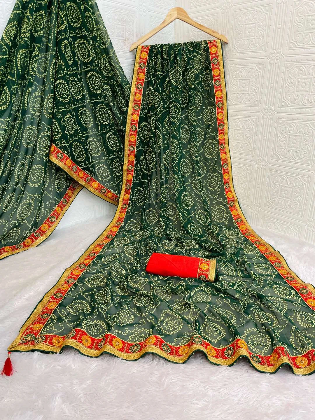 Beautiful Viscose Georgette Bandhani Gota Work Saree Wholesale SANB 2026