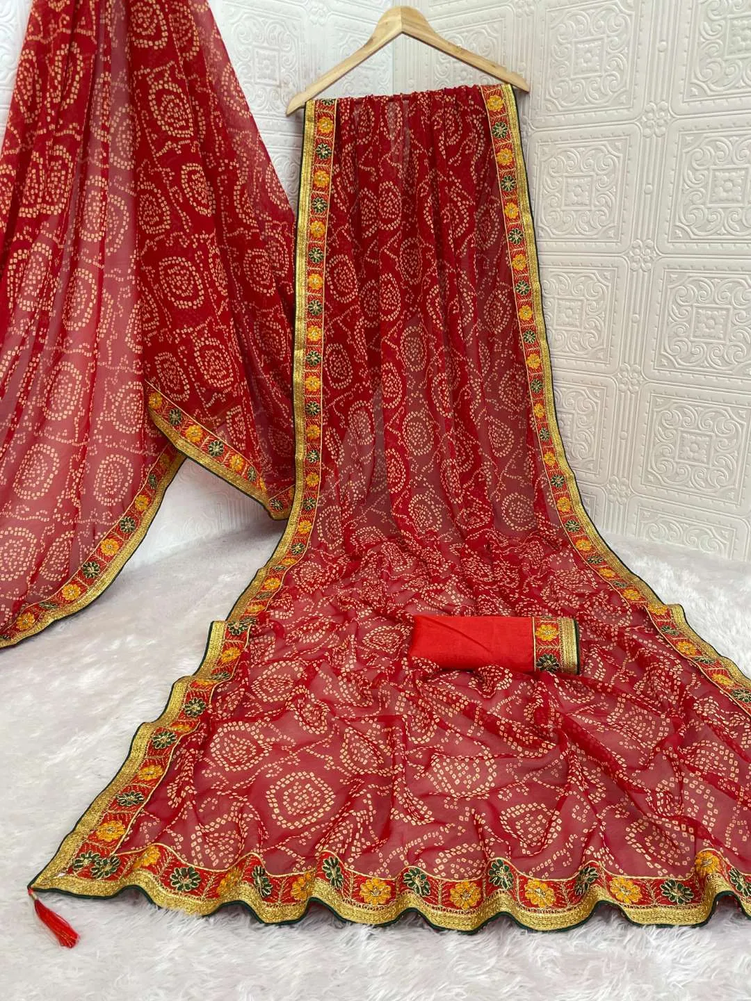 Beautiful Viscose Georgette Bandhani Gota Work Saree Wholesale SANB 2026