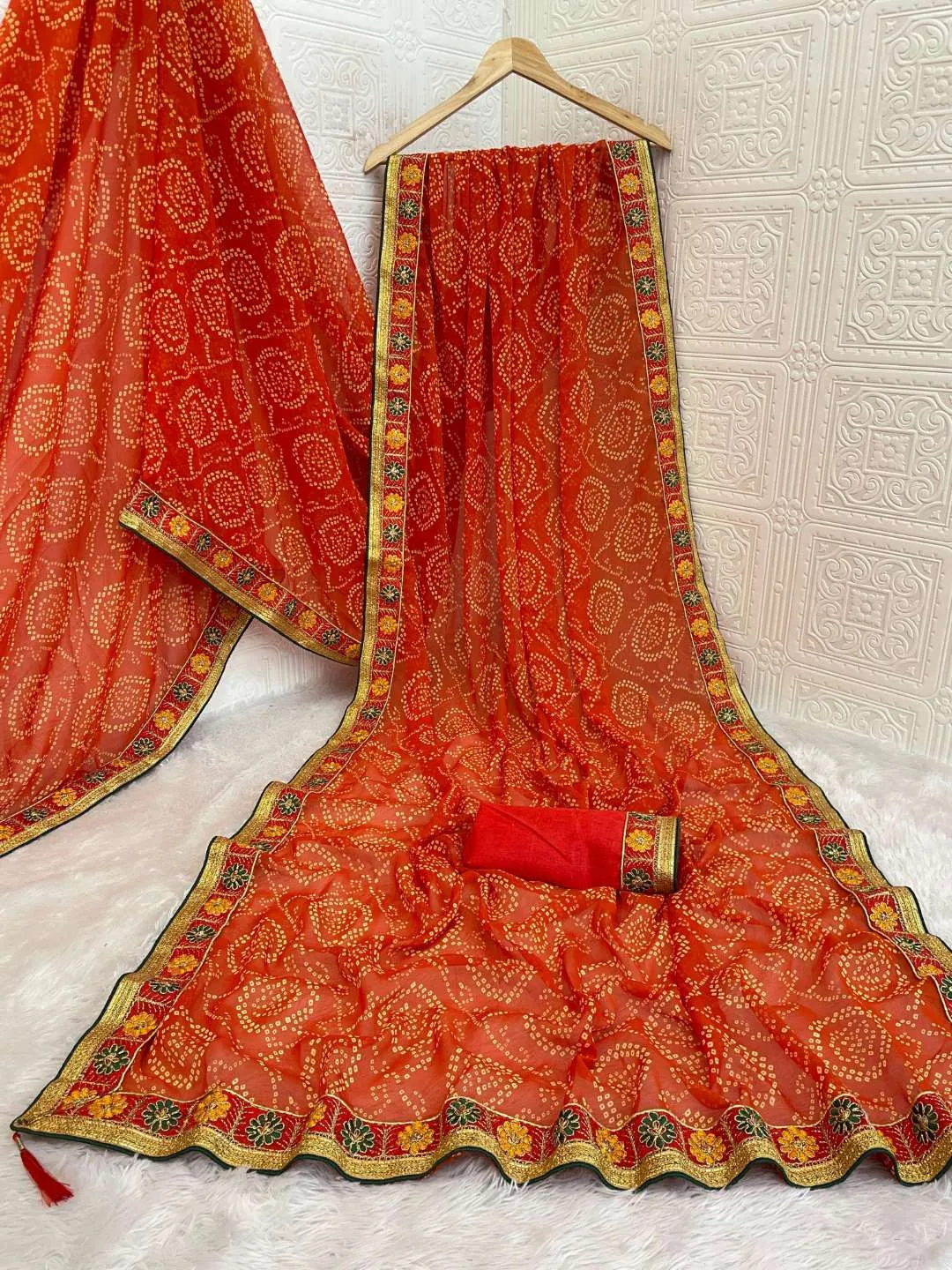 Beautiful Viscose Georgette Bandhani Gota Work Saree Wholesale SANB 2026