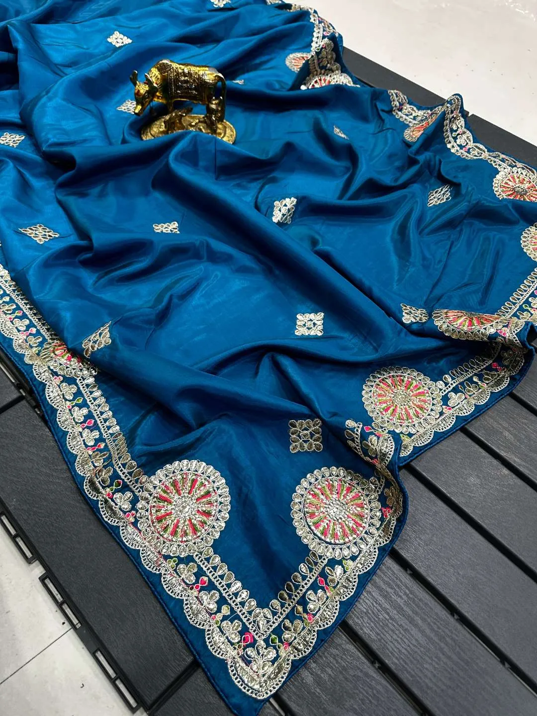 Stylish Karishma Radhe Silk with Foil Gota Work Saree Wholesale Surat Market 2026