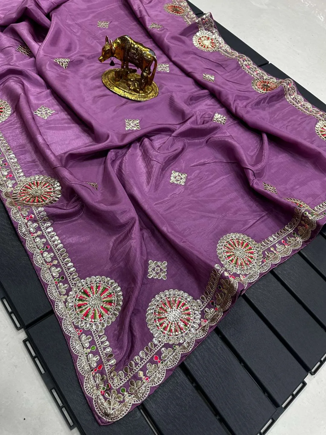 Stylish Karishma Radhe Silk with Foil Gota Work Saree Wholesale Surat Market 2026
