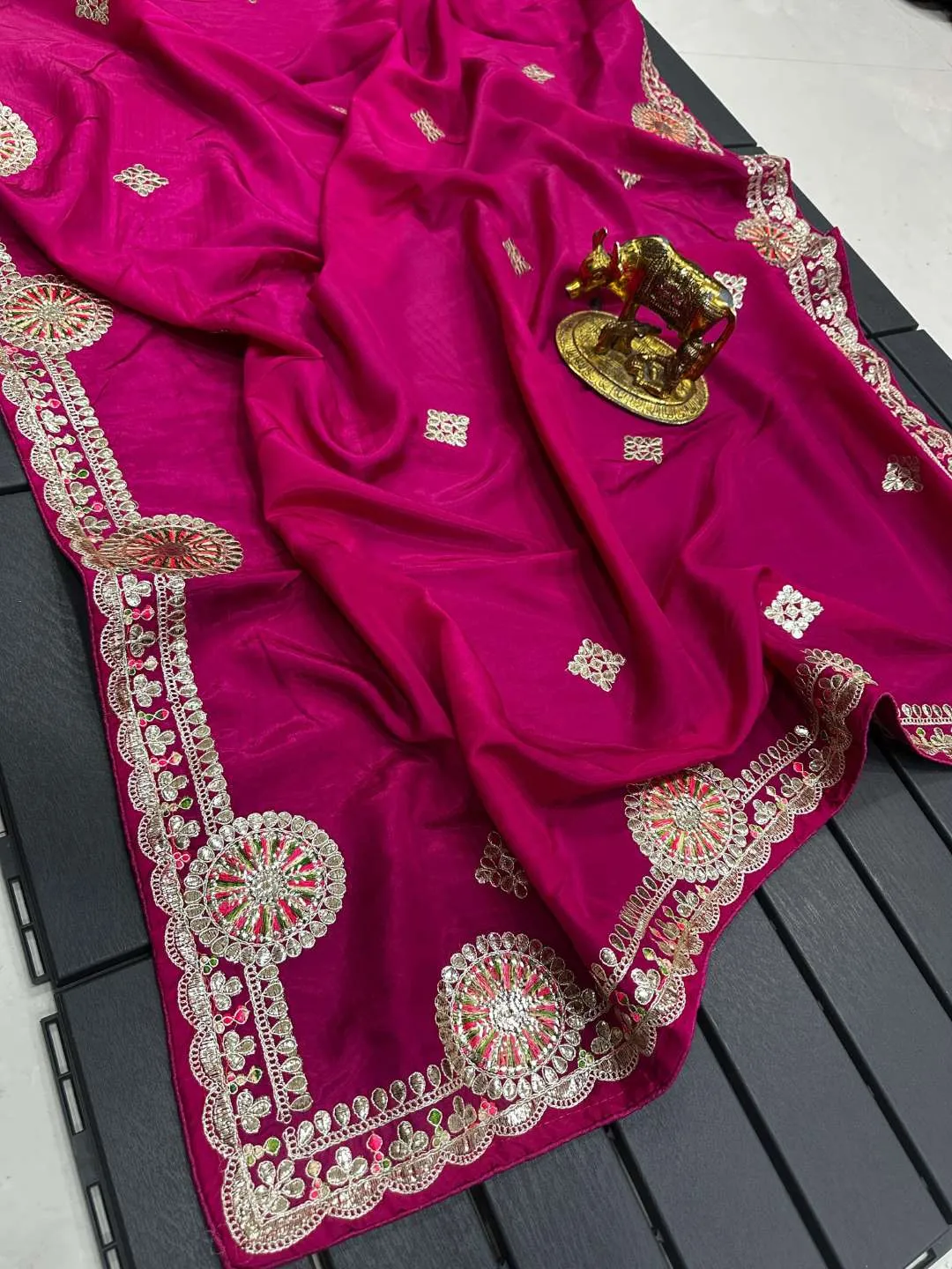 Stylish Karishma Radhe Silk with Foil Gota Work Saree Wholesale Surat Market 2026