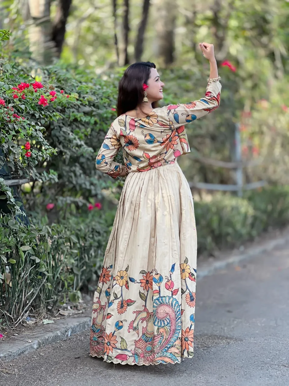 TAF 2151 Silk Blend Kalamkari Gown Dress Wholesale Surat