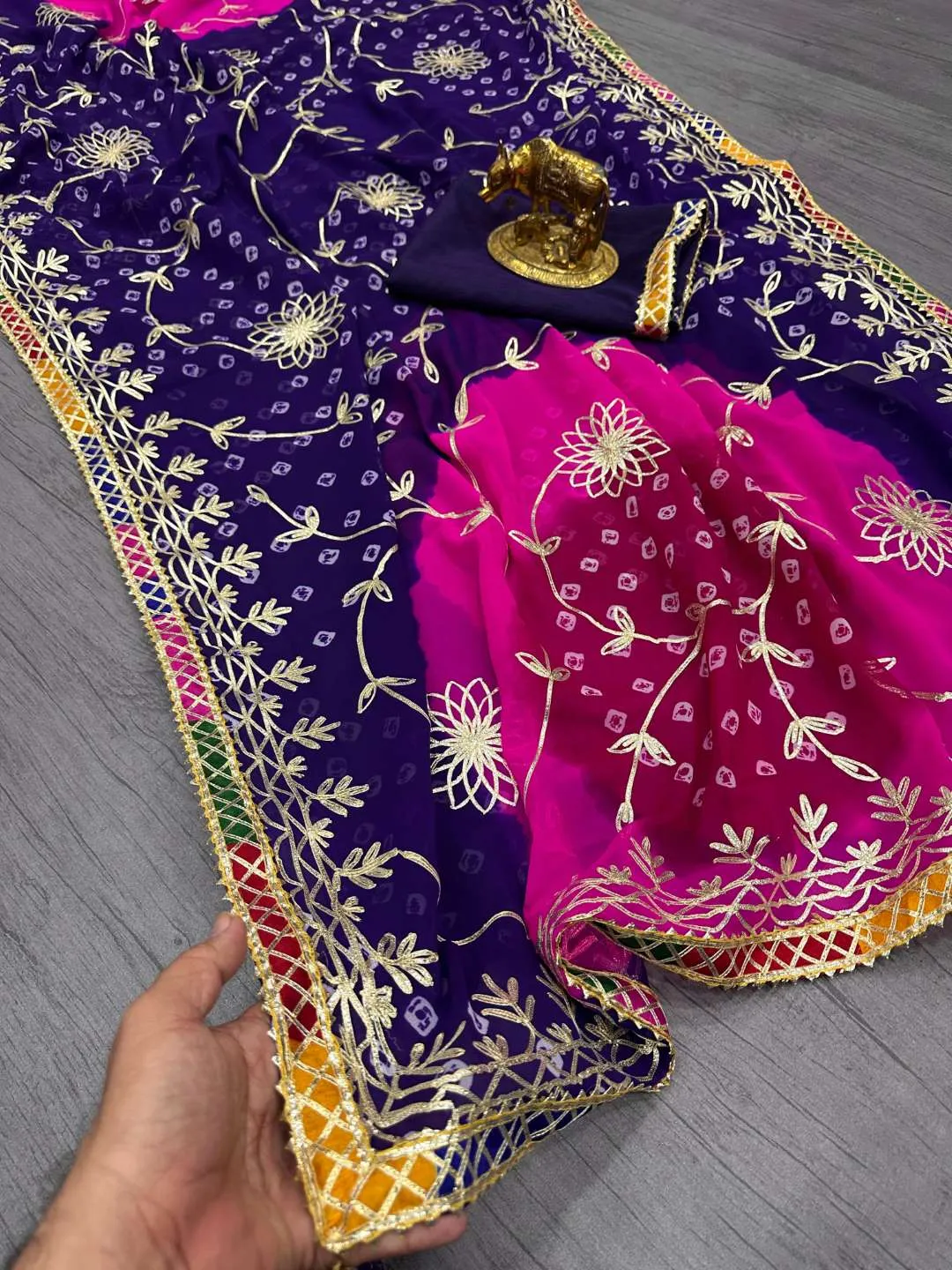 Karishma Jaipuri Georgette Bandhani Printed Saree Wholesale Surat Market