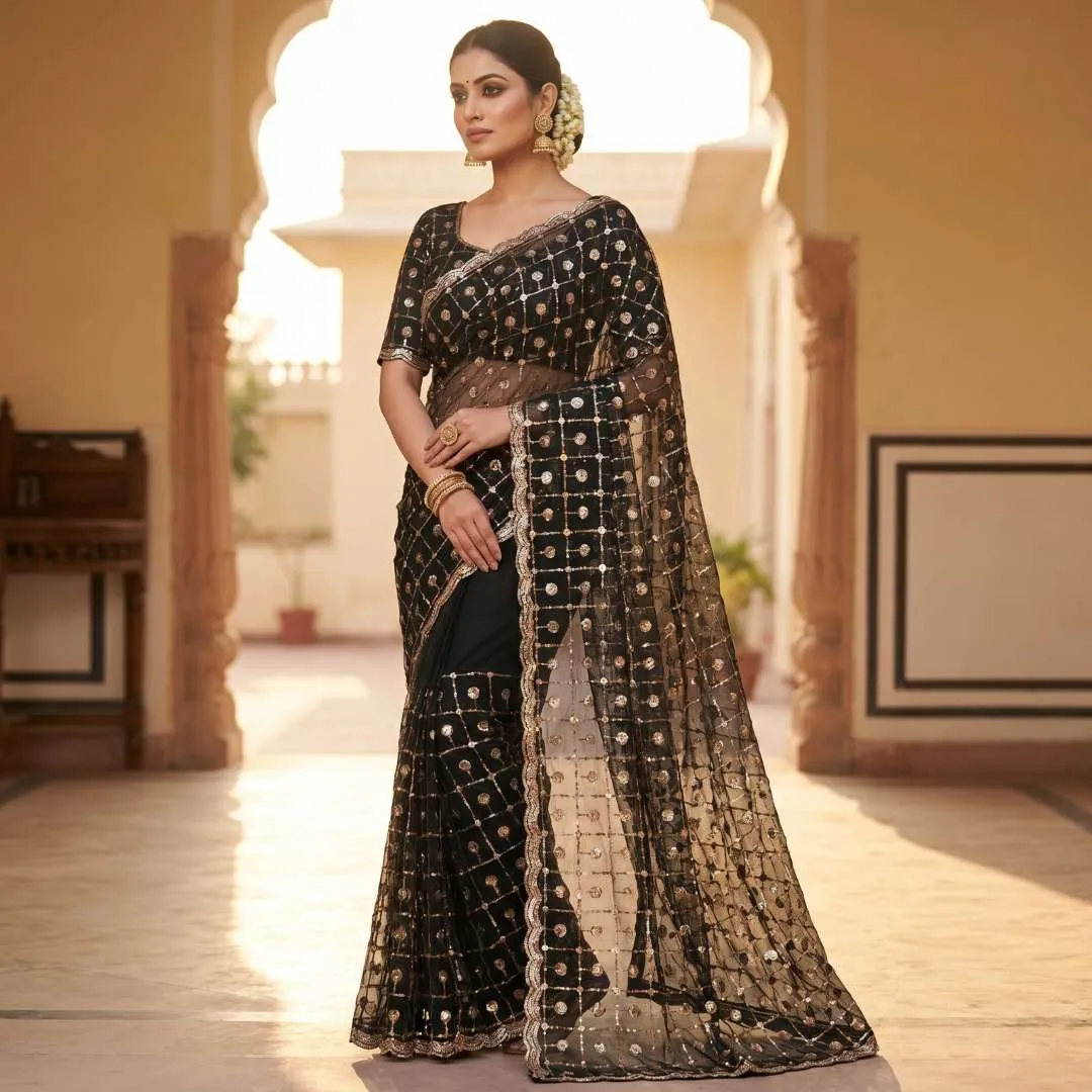 MTT Kala Soft Net With Original Rose Gold Beads Work Saree Wholesale