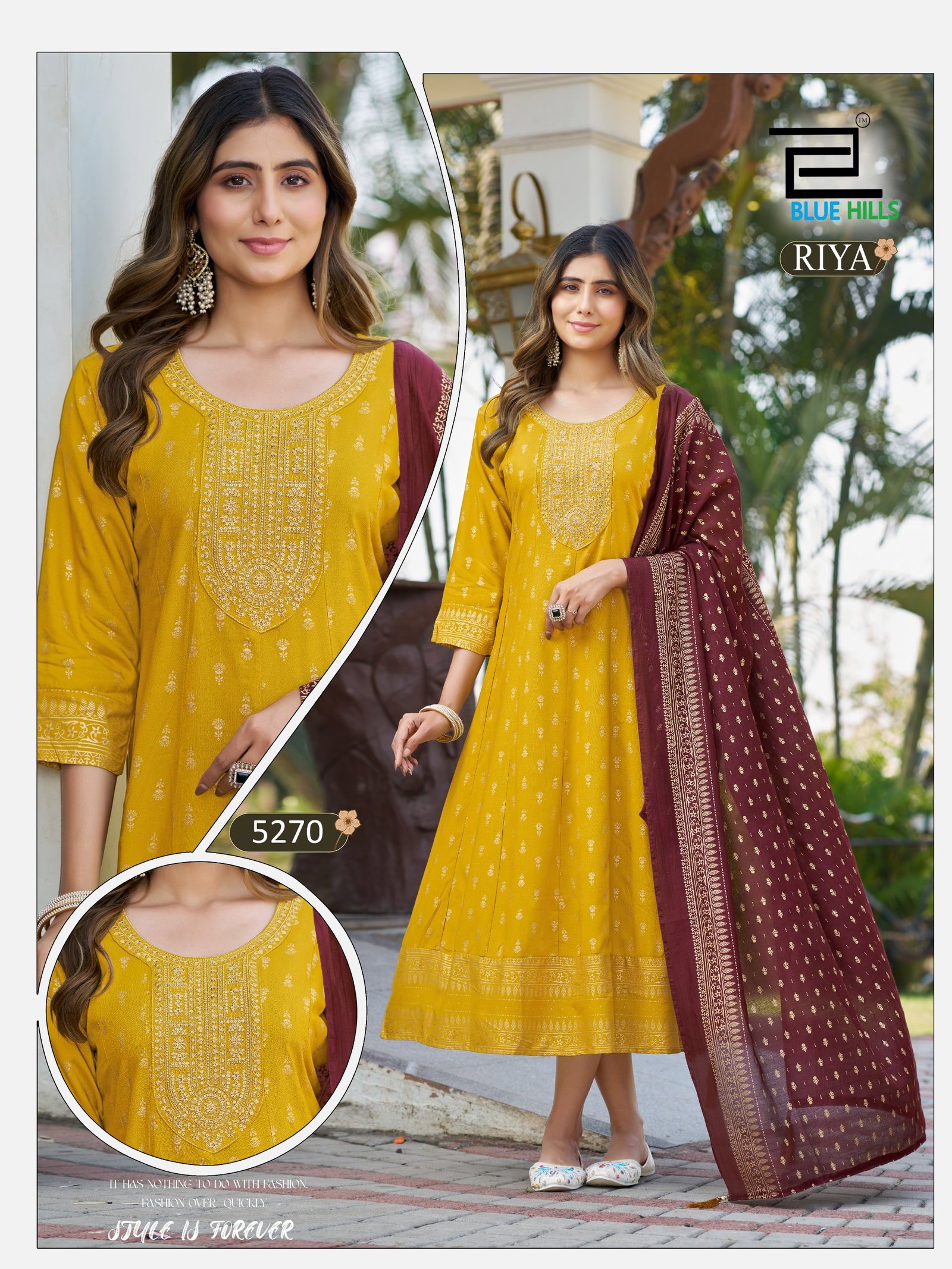 Buy Blue Hills Riya Rayon Foil Printed Anarkali Kurti With Dupatta Wholesale 2026