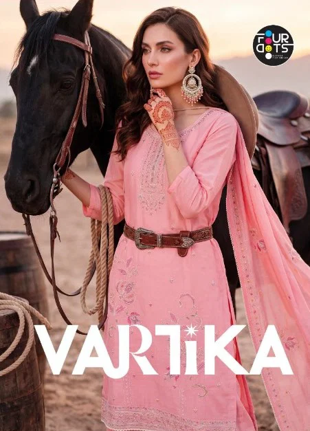 Four Dots Vartika Mal Chanderi Cotton Handworked Dress Material Wholesale