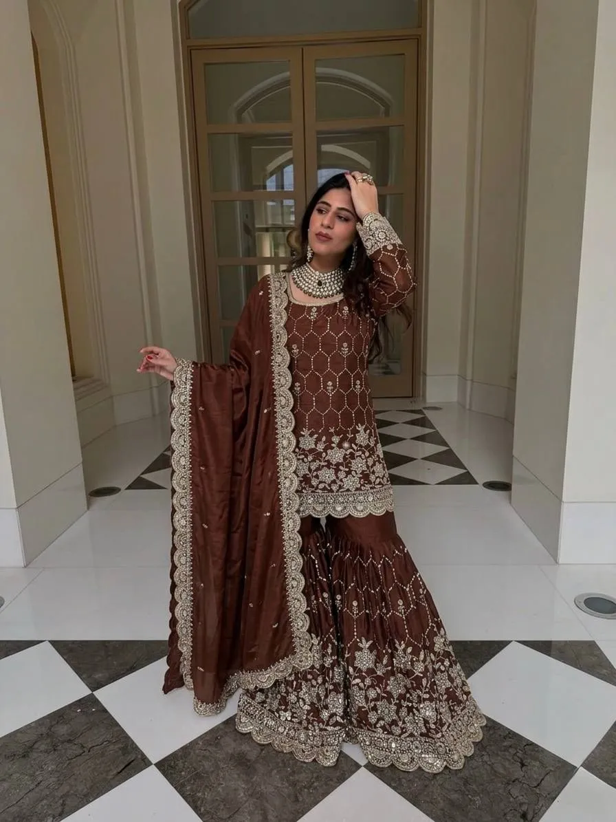 Buy Sabina 1712 Gmy Silk Embroidery Wedding Pakistani Gharara Suti Wholesale Surat 2026