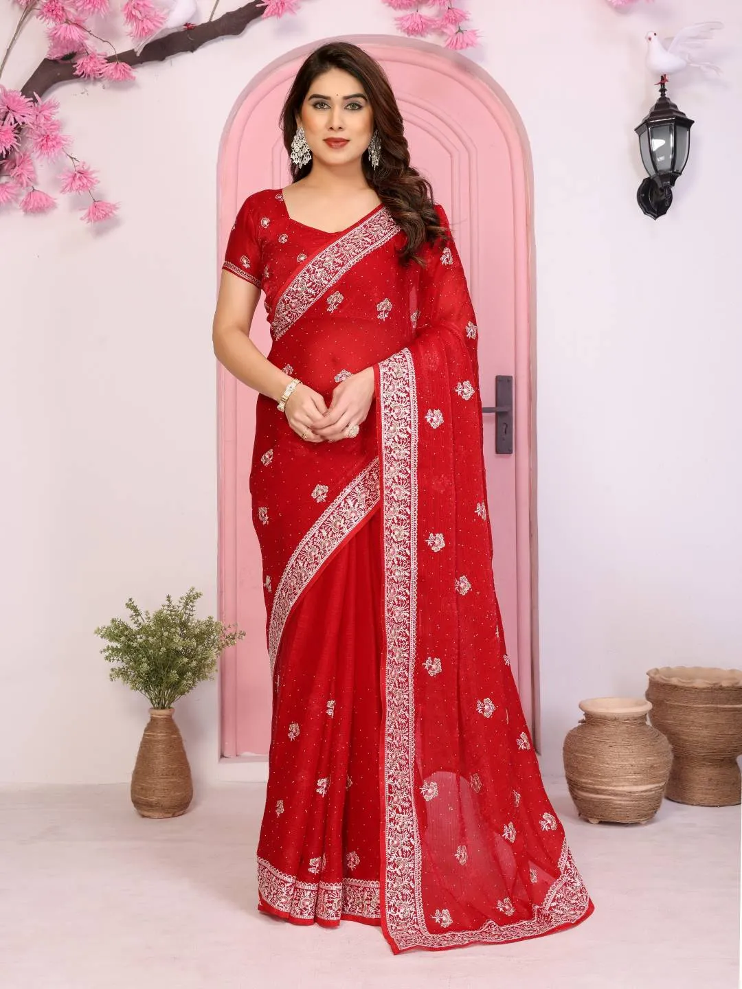 Kiara Hammers2 Chiffon Silk Embroidery Party Wear Saree Wholesale Surat
