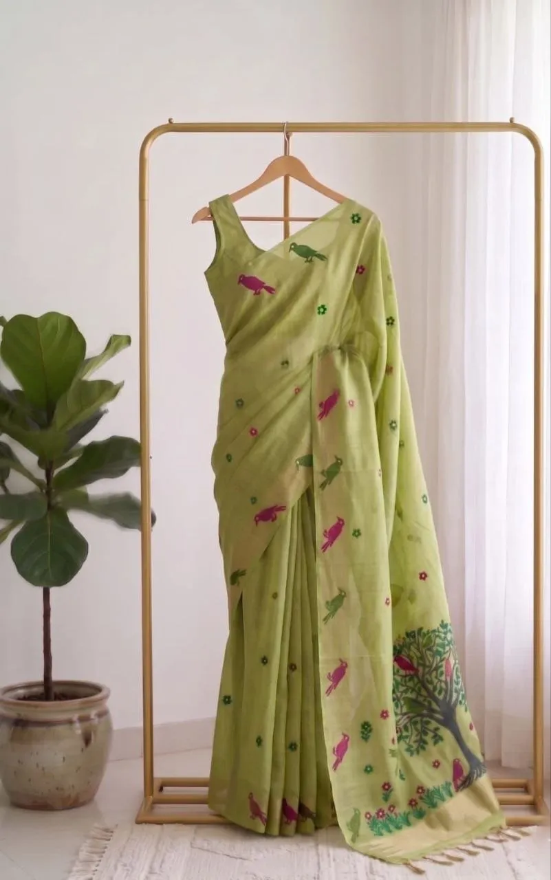 RGS Muga Cotton Flower Weaving Work Saree Wholesale Surat