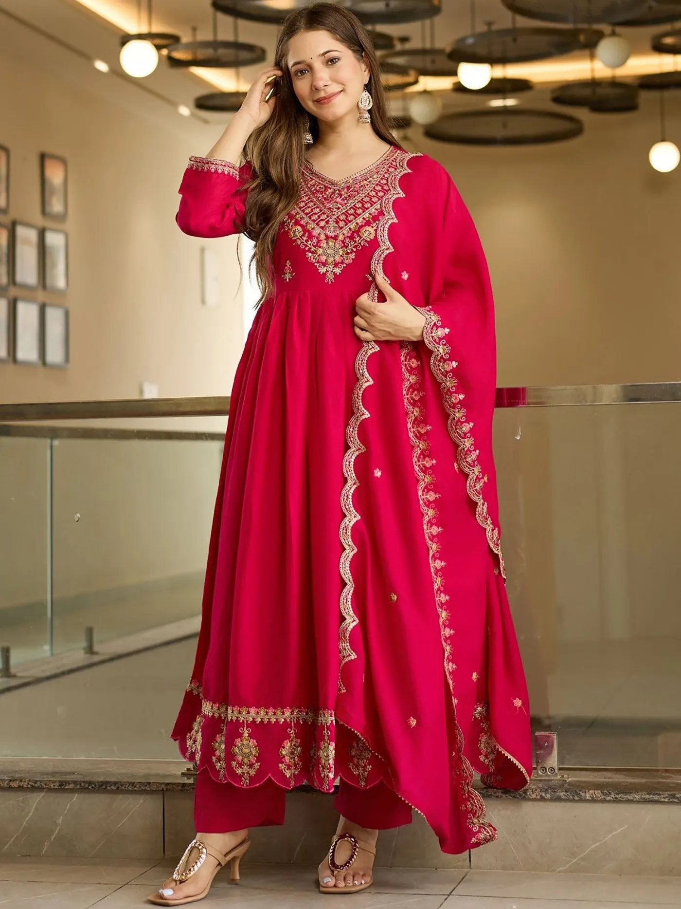FFD Vichitra Embroidery Anarkali Gown Dupatta Set Wholesale Online Surat