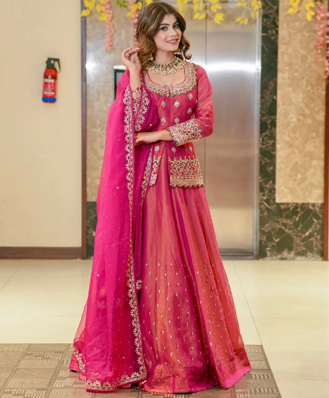 FFD Roman Silk Embroidery Lehnaga Top Set Ready To Wear Wholesale Surat