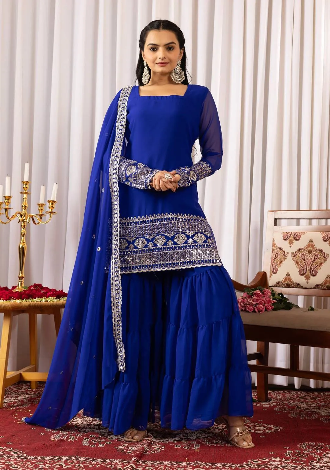 FFD Georgette Embroidery Festival Sharara Suit Wholesale Surat