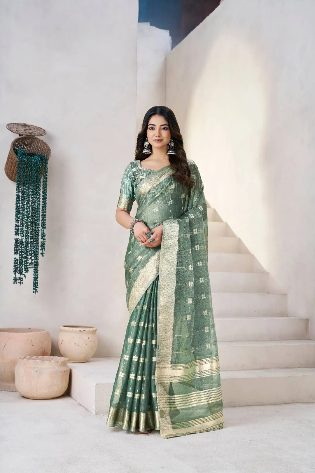 Laxmi 1061 Linan Cotton Silk Weaving Zari Work Saree Wholesale Surat
