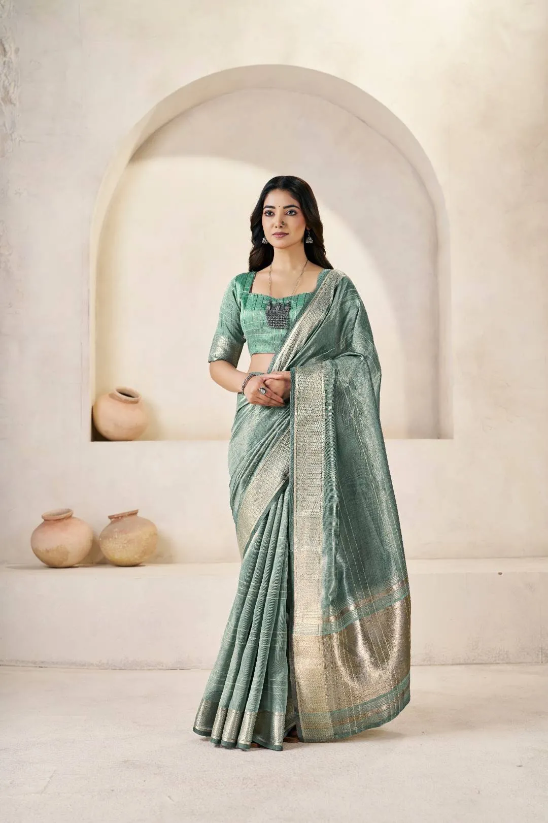 Latest Laxmi 1061 Linan Cotton Silk Weaving Zari Work Saree Wholesale Surat 2026