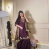 C585 1439 Chinon Silk Hand Work Sharara Suit Gown Wholesale