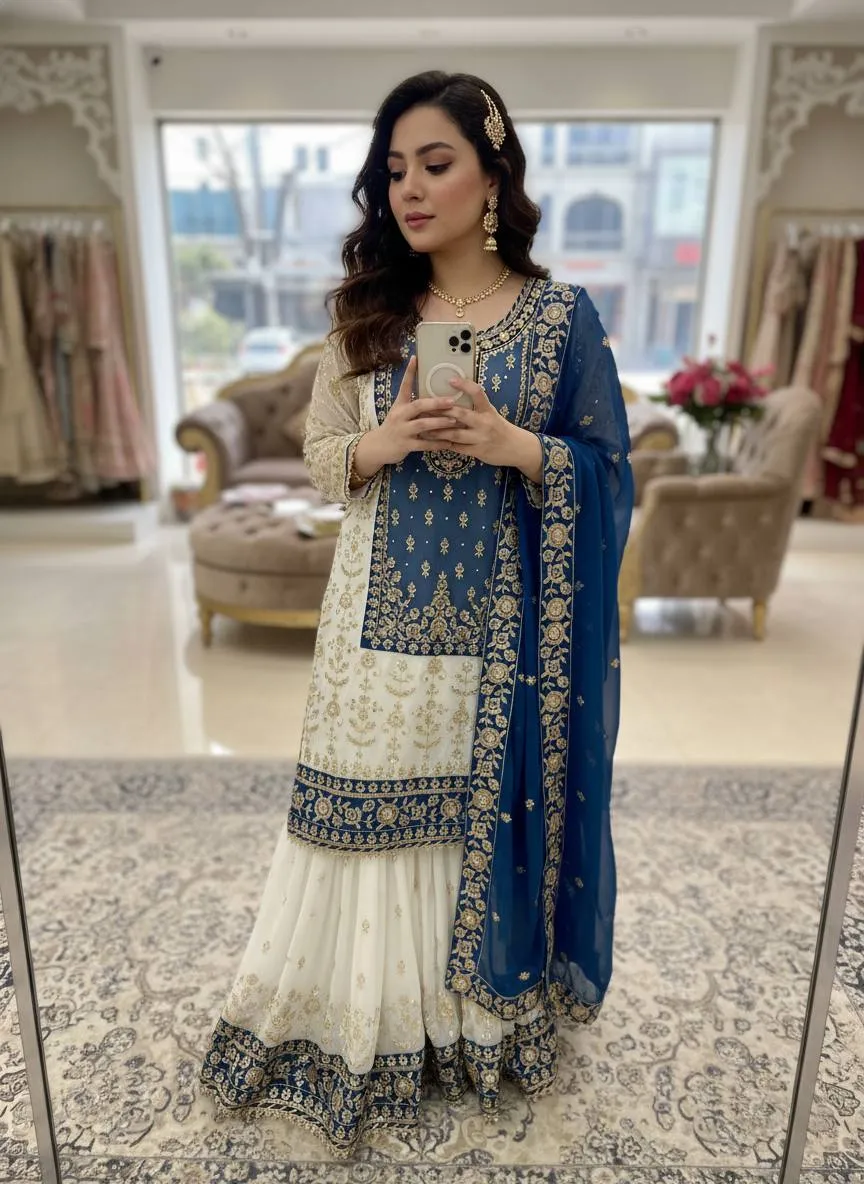 C585 1460 Georgette Embroidery Wedding Pakistani Sharara Suit Wholesale Surat
