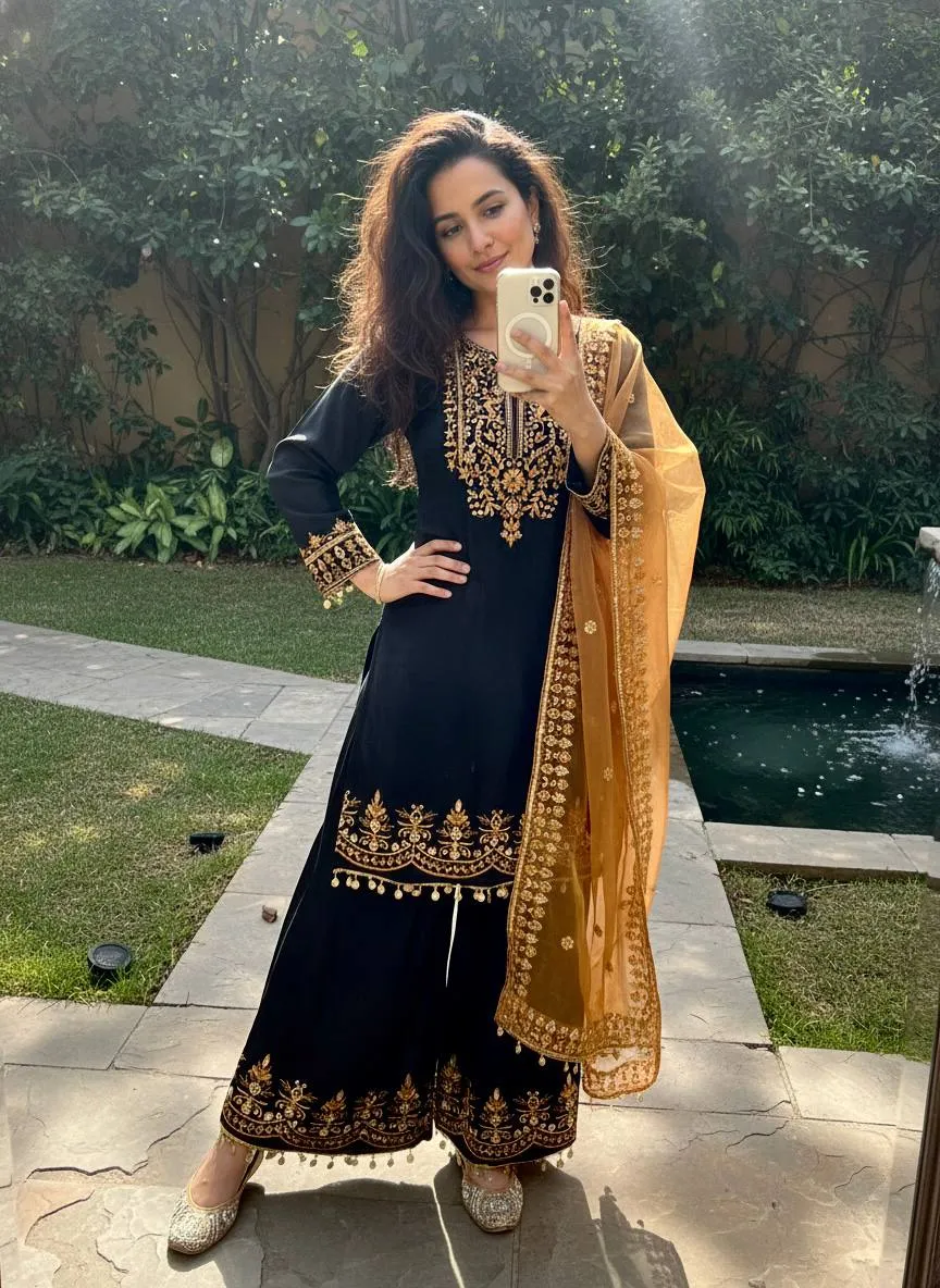 C585 1462 Chinon Silk Embroidery Festival Readymade Dress Wholesale Surat