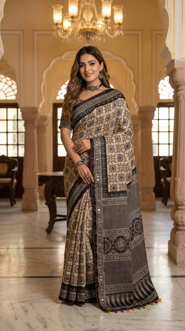 WMS Roman Silk Ajrak Printed Tranding Festival Saree Wholesale Surat
