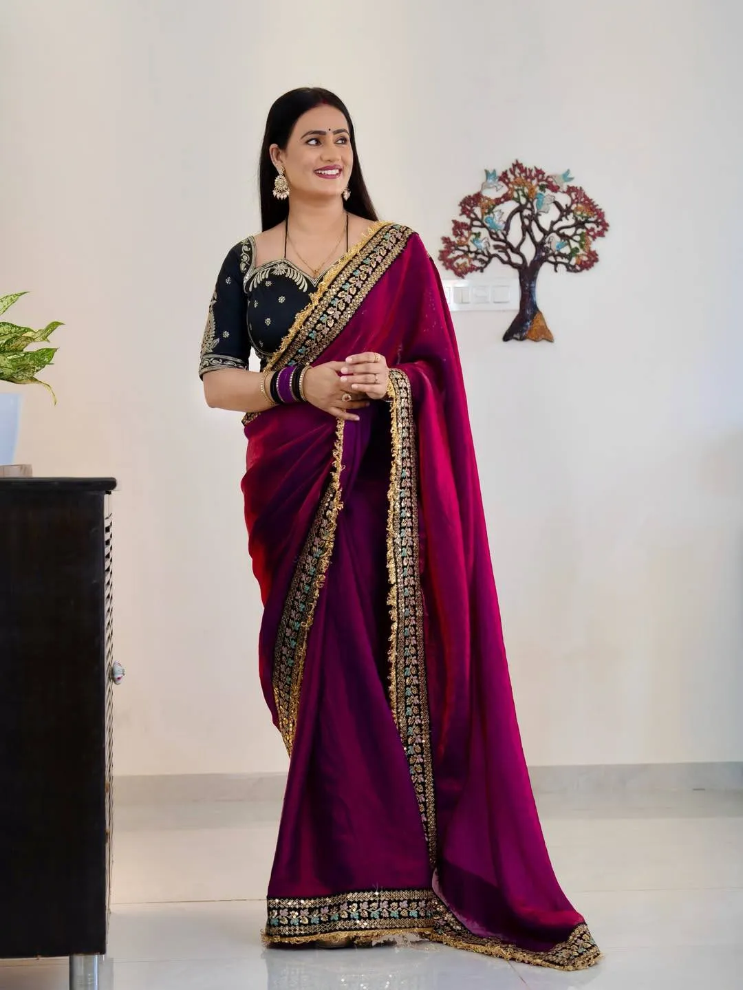 RBC 6074 Satin Silk Thread Jari Work Party Wear Saree Wholesale Surat