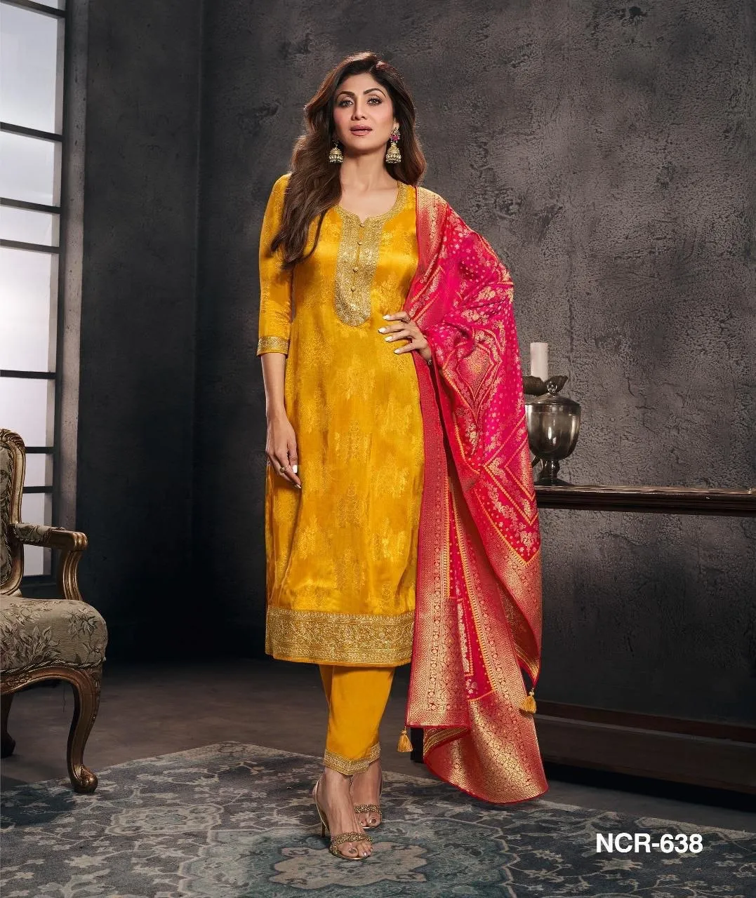 Yasu Haldi Banarasi Jequard Festival Readymade Dress Wholesale Surat