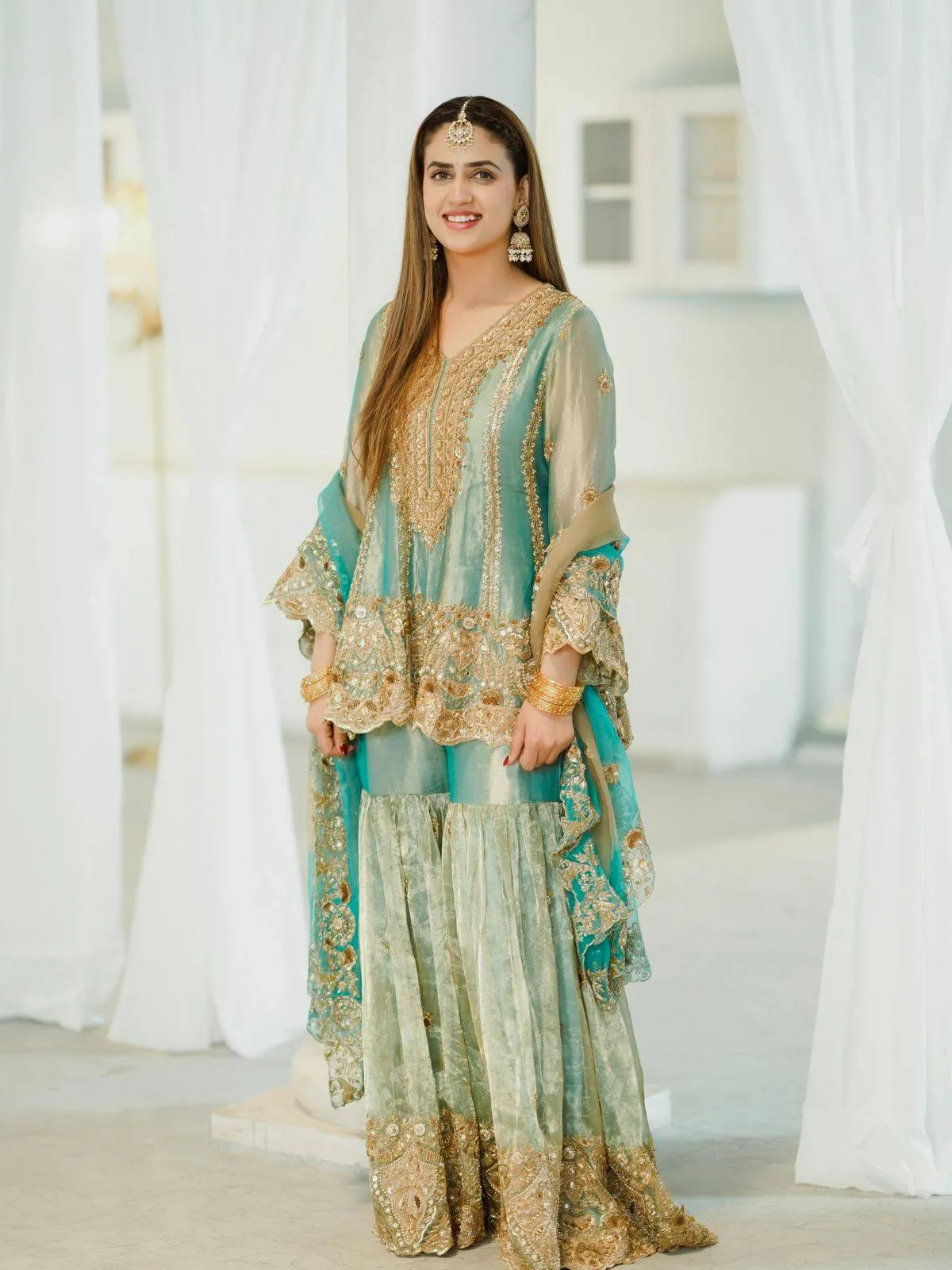 C585 1442 Fendy Silk Zari Embroidery Work Gharara Suit Wholesale Surat