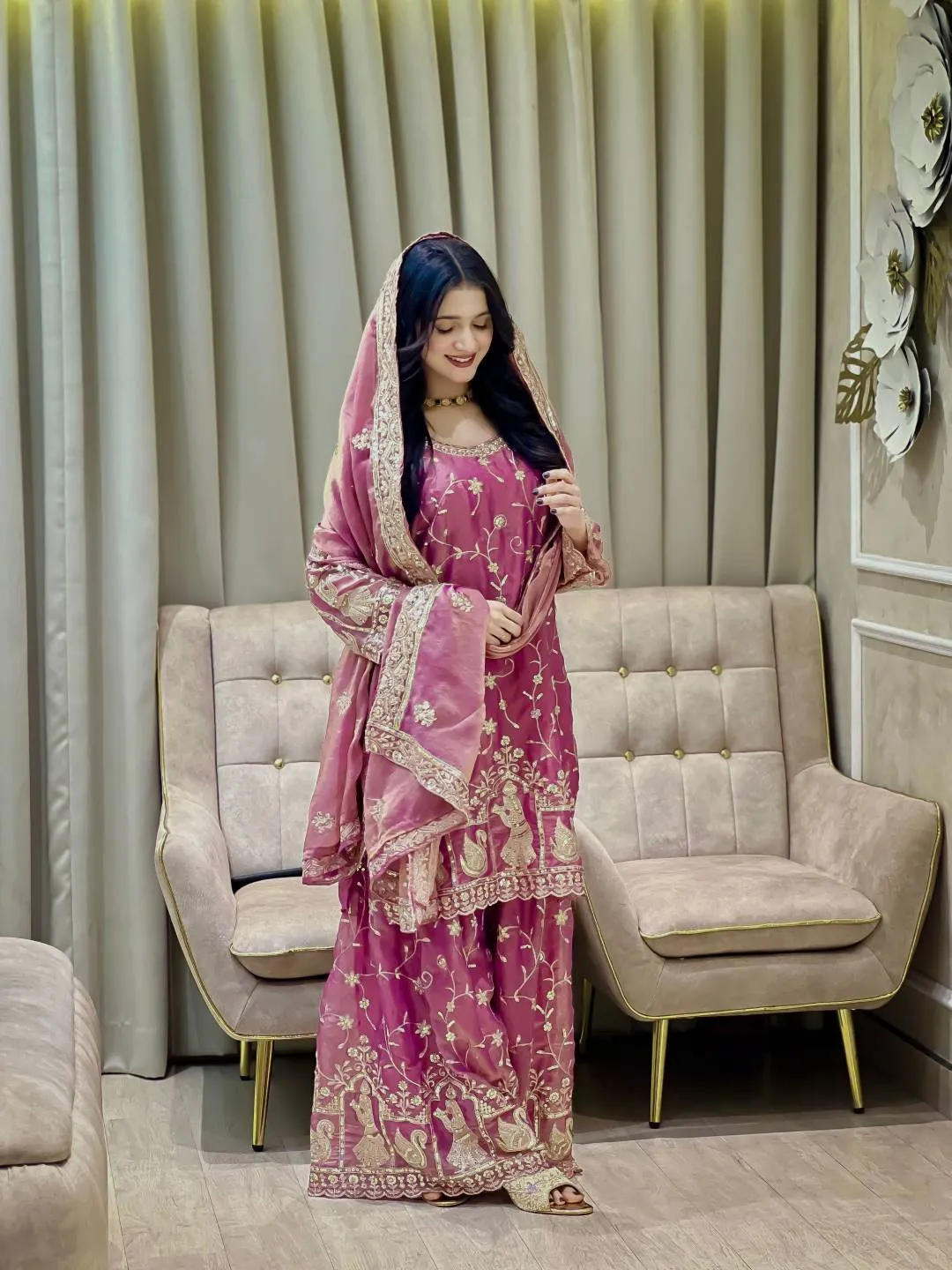 C585 1445 Silk Zari Embroidery Work Kurti Plazzo Set Wholesale Surat