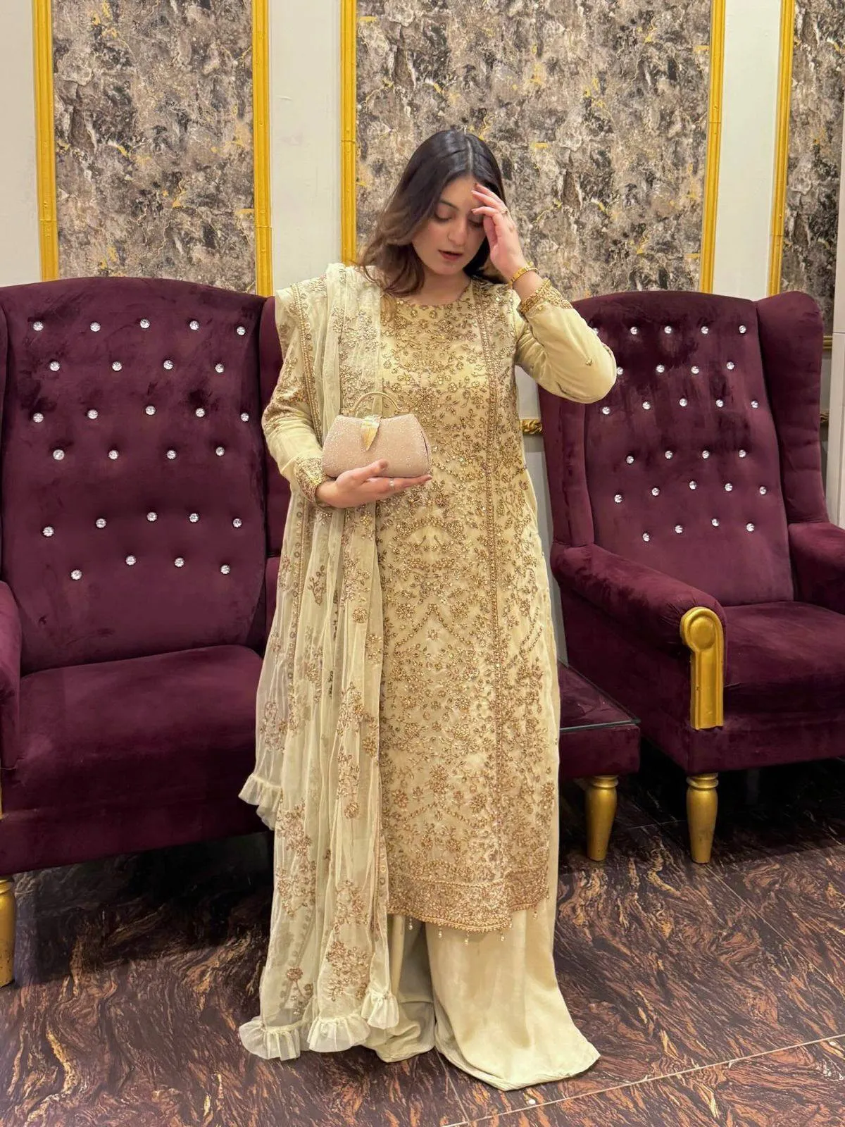 C585 1451 Georgette Zari Wedding Pakistani Sharara Suit Wholesale Surat
