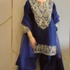 C585 1452 Chinon Silk Embroidery Festival Readymade Kurti Pant Set Wholesale