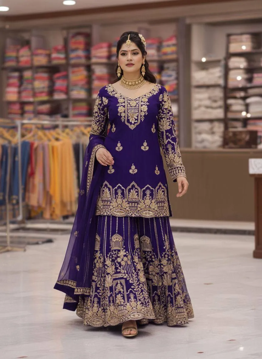 C585 1458 Georgette Zari Embroidery Work Readymade Dress Wholesale Surat