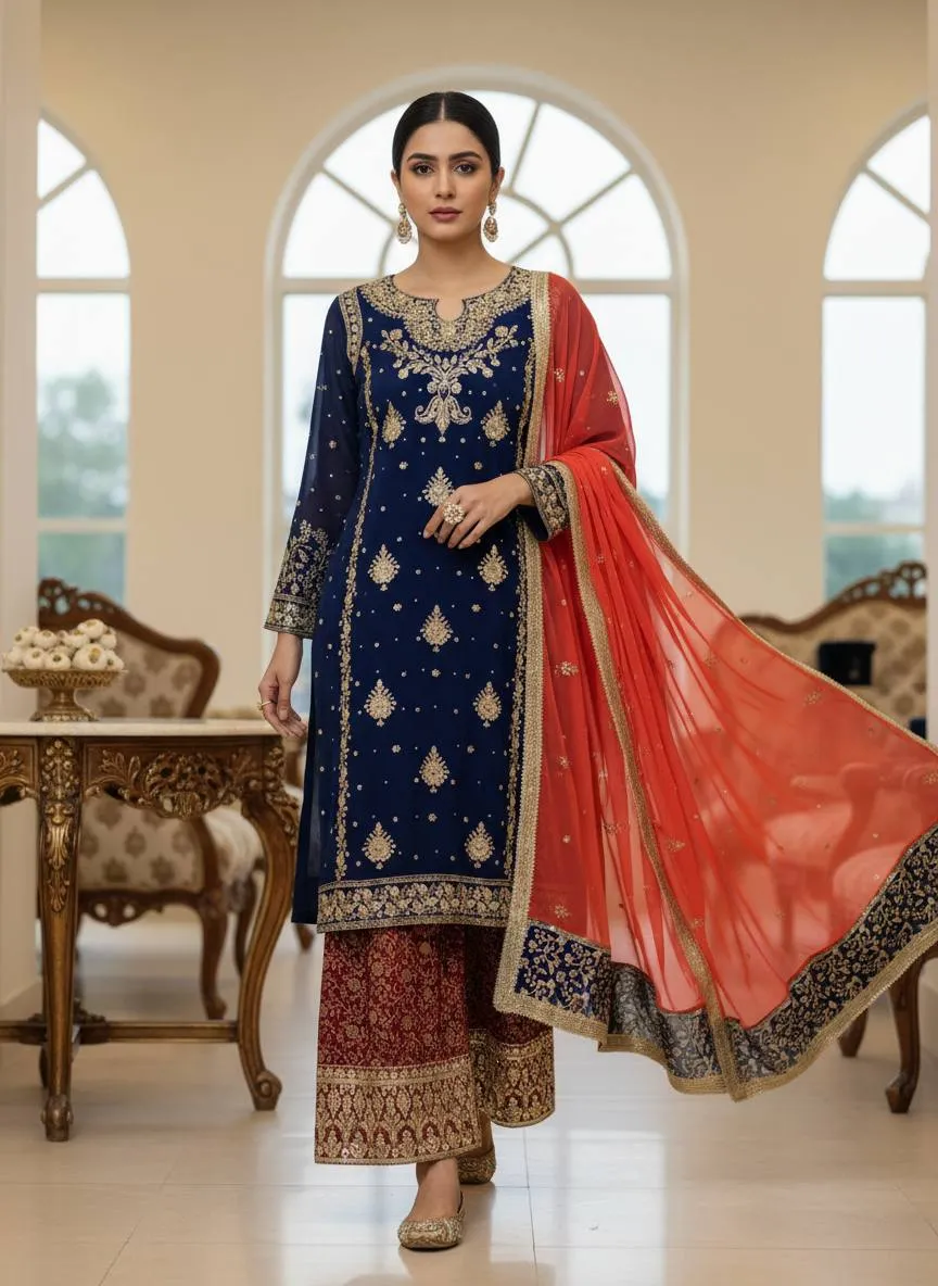 C585 1459 Georgette Embroidery Pakistani Sharara Suit Wholesale Surat