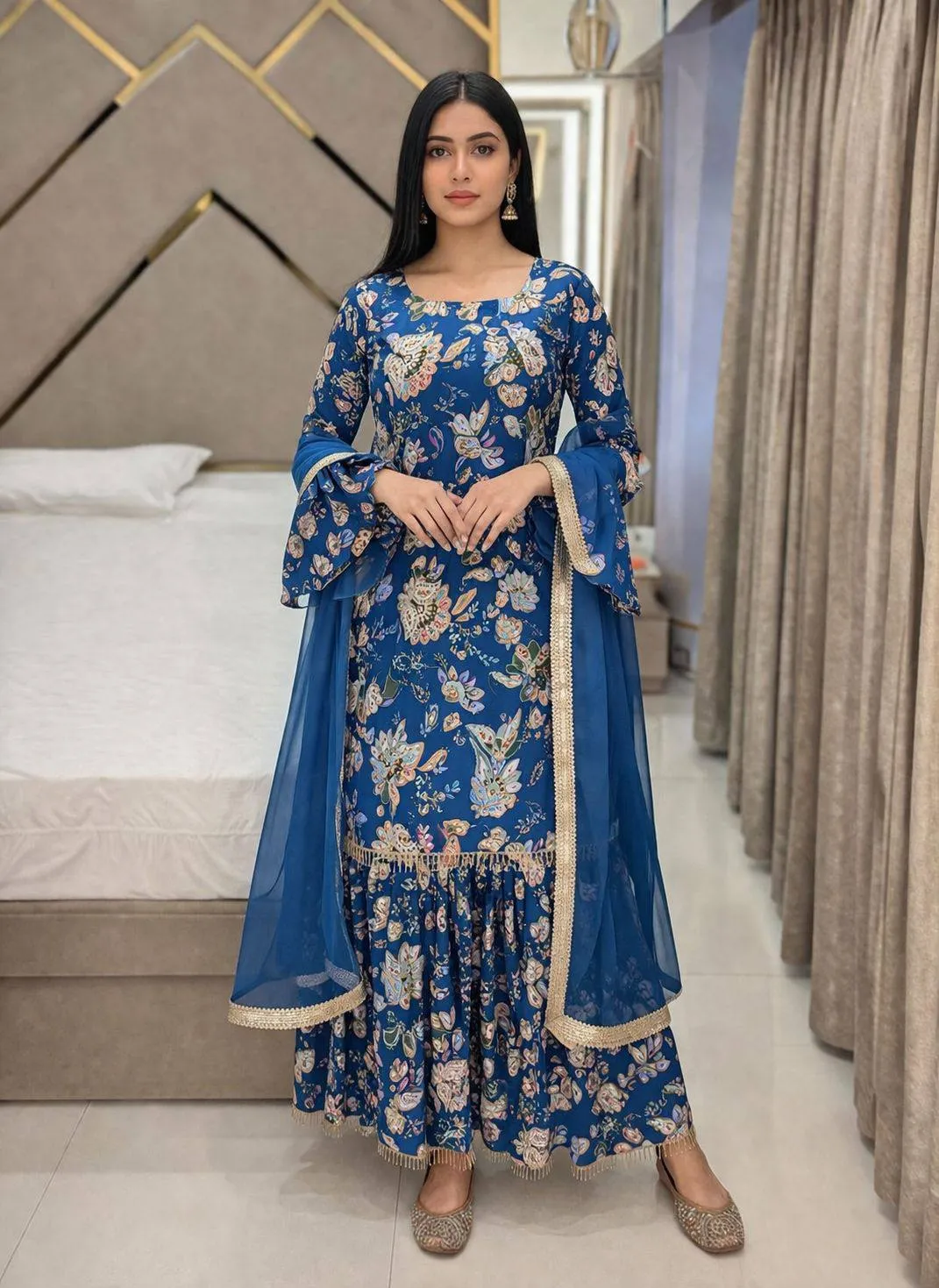 C585 1466 Muslin Cotton Printed Gharara Suit Wholesale Surat