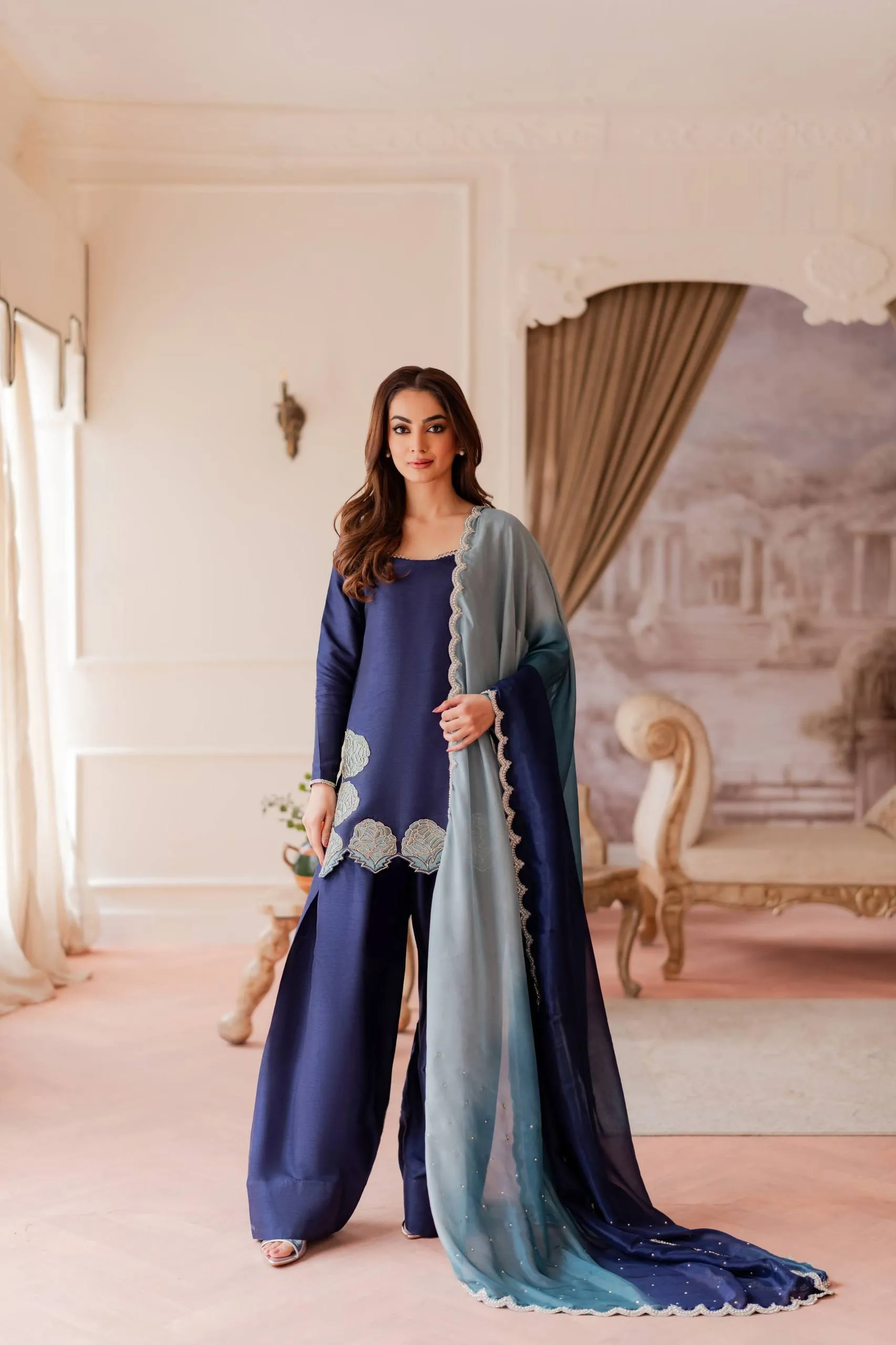 C585 1469 Chinon Silk Zari Embroidery Readymade Dress Wholesale Surat