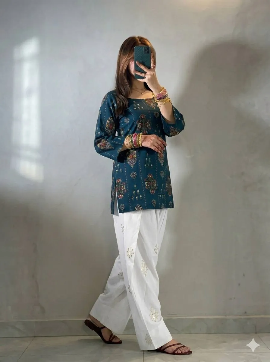 C585 235 Maslin Cotton Printed Daily Wear Sort Kurti Plazzo Wholesale Surat