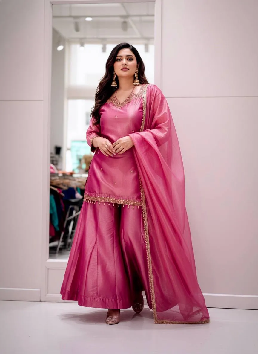 C585 236 Fandy Silk Zari Work Sharara Suit Wholesale Surat