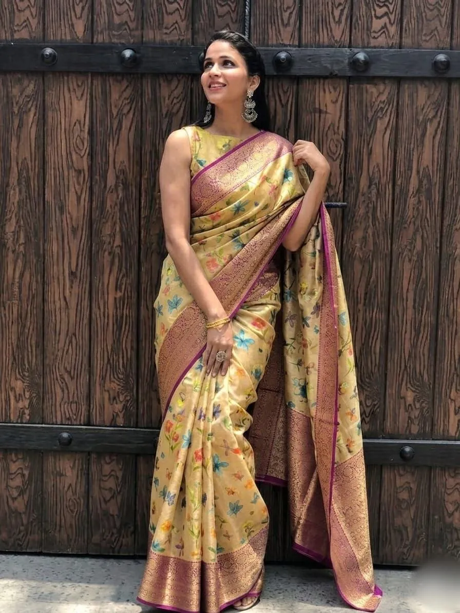 RGS Tissue Crush Silk Printed Festival Saree Wholesale Surat